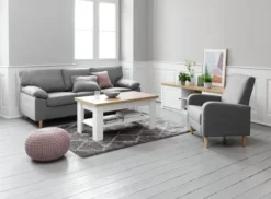 Table Basse MARKSKEL 60x110 Blanc/chêne -Magasin De Meubles 115038