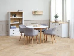 Table MARSTRAND Ø110/110x200 Blanc/naturel -Magasin De Meubles 128725 1