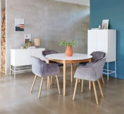 Table MARSTRAND Ø110/110x200 Blanc/naturel -Magasin De Meubles 128732