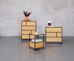 Commode 4 Tiroirs TRAPPEDAL Chêne/noir -Magasin De Meubles 128883 1