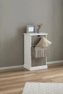 Commode ORLANDO 3 Tiroirs Blanc/gris -Magasin De Meubles 137776