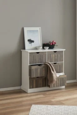 Commode OLDEKROG 6 Tiroirs Blanc/gris -Magasin De Meubles 137791