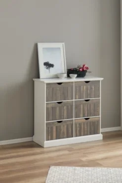 Commode OLDEKROG 6 Tiroirs Blanc/gris -Magasin De Meubles 137794