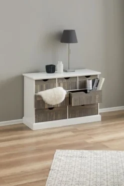 Commode OLDEKROG 7 Tiroirs Blanc/gris -Magasin De Meubles 137800