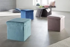 Pouf KALUM 38x38 A/rangement Velours Gris -Magasin De Meubles 139065