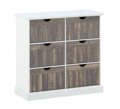 Commode OLDEKROG 6 Tiroirs Blanc/gris