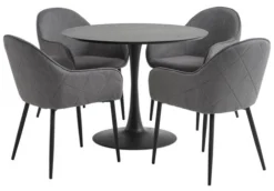 RINGSTED Ø100 Table Noir + 4 SABRO Chaises Gris/noir