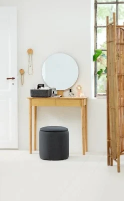 Pouf GISLEV Ø36 A/rangement Tissu Asphalte -Magasin De Meubles 178907