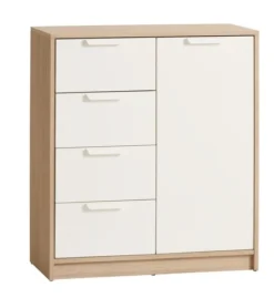 Commode 4 Tiroirs 1 Porte JENSLEV Chêne/blanc