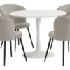 RINGSTED Ø100 Table Blanc + 4 RISSKOV Chaise Gris Clair