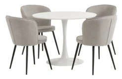 RINGSTED Ø100 Table Blanc + 4 RISSKOV Chaise Gris Clair