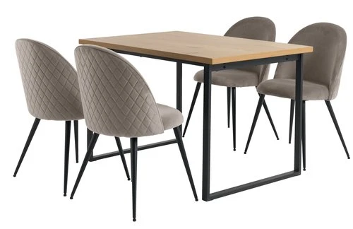 AABENRAA L120 Table Chêne + 4 KOKKEDAL Chaises Velours Gris 1 AABENRAA L120 Table Chêne + 4 KOKKEDAL Chaises Velours Gris