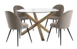 AGERBY Ă119 Table ChĂȘne + 4 KOKKEDAL Chaises Velours Gris