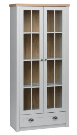 Vitrine MARKSKEL 2 Portes Coloris Gris Clair/chêne