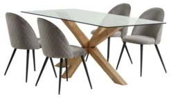 AGERBY L190 Table ChĂȘne + 4 KOKKEDAL Chaises Velours Gris