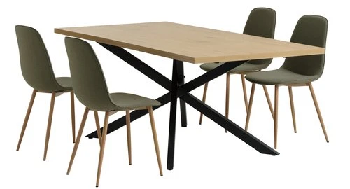 NORTOFT L200 Table Chêne + 4 BISTRUP Chaises Olive 1 NORTOFT L200 Table Chêne + 4 BISTRUP Chaises Olive