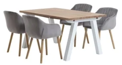 SKAGEN L150 Table Blanc/chêne + 4 ADSLEV Chaises Vel. Gris