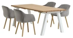 SKAGEN L200 Table Blanc/ch. + 4 ADSLEV Chaises Velours Gris