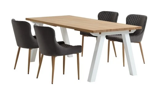 SKAGEN L200 Table Blanc/chêne + 4 PEBRINGE Chaises Vel. Gris 1 SKAGEN L200 Table Blanc/chêne + 4 PEBRINGE Chaises Vel. Gris