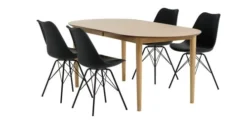 EGENS L190/270 Table Chêne + 4 KLARUP Chaises Noir