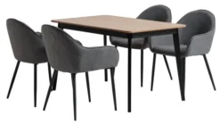 JEGIND L130 Table Chêne/noir + 4 SABRO Chaises Gris/noir