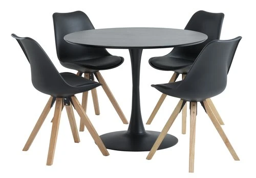 RINGSTED Ø100 Table Noir + 4 BLOKHUS Chaises Noir 1 RINGSTED Ø100 Table Noir + 4 BLOKHUS Chaises Noir