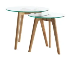 Tables Gigognes FALSLED Ø50/40 Verre/chêne 2pcs
