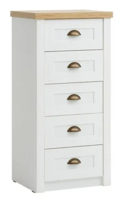 Commode 5 Tiroirs MARKSKEL Blanc/coloris Chêne